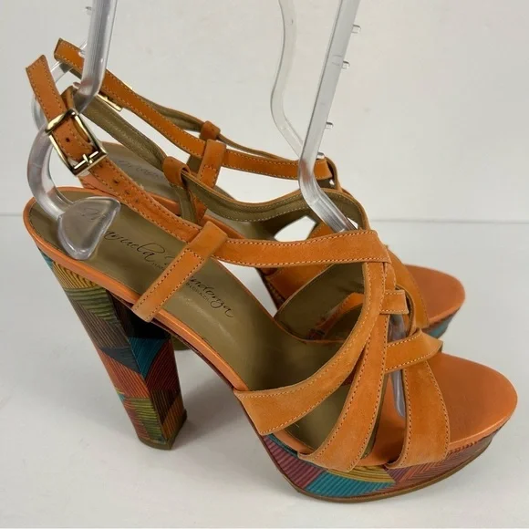 ❤️ Mayuela Mendoza Orange Multi-Color Platform Sandals Size 9 - Picture 5 of 8
